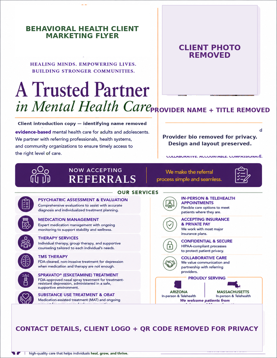 Privacy-safe sample of a professional client marketing flyer